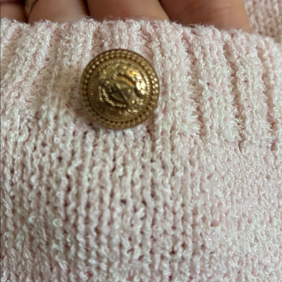 Old Money Vibes Soft Pink Crested Button Cardigan Sweater Size L NWT - Picture 5 of 7